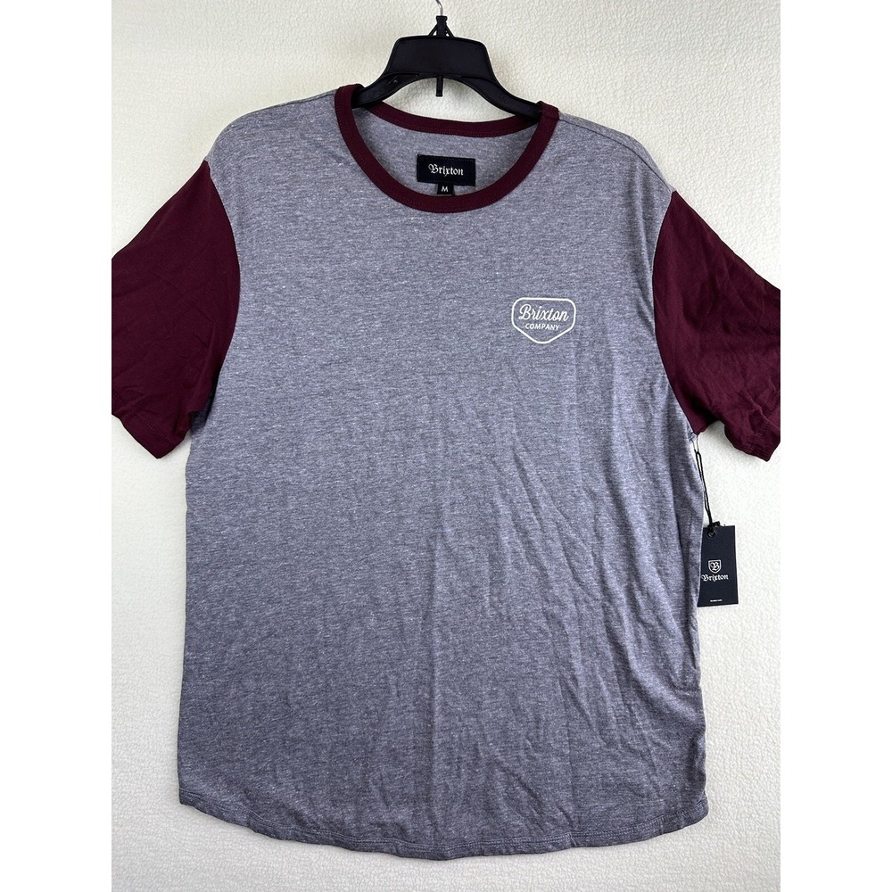 Brixton Novato SS Knit Mens Medium Heather Grey Maroon Ringer Tee Shirt 02394